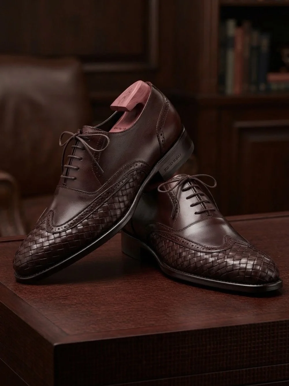 Messico Men's Brown Leather Woven Oxfords Dress Shoes Size 10